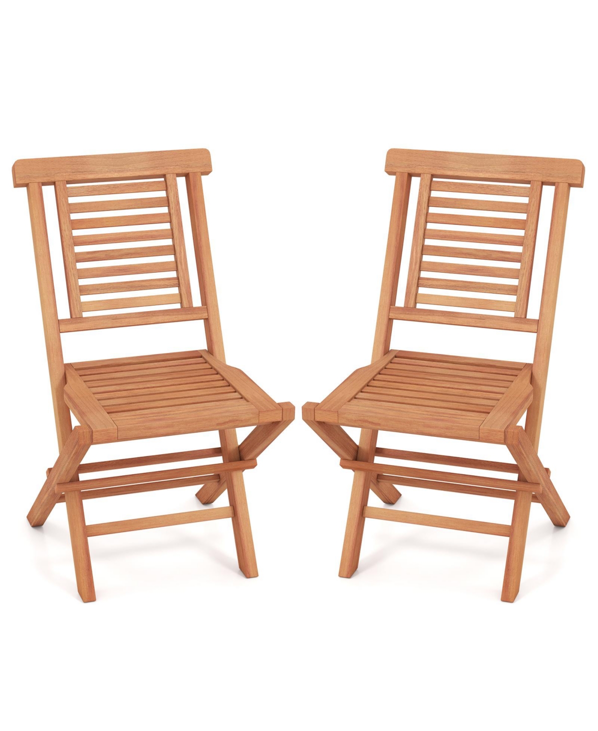Gymax 2PCS Outdoor Dining Chairs Teak Wood Folding Patio Chairs w/X-Shaped Support