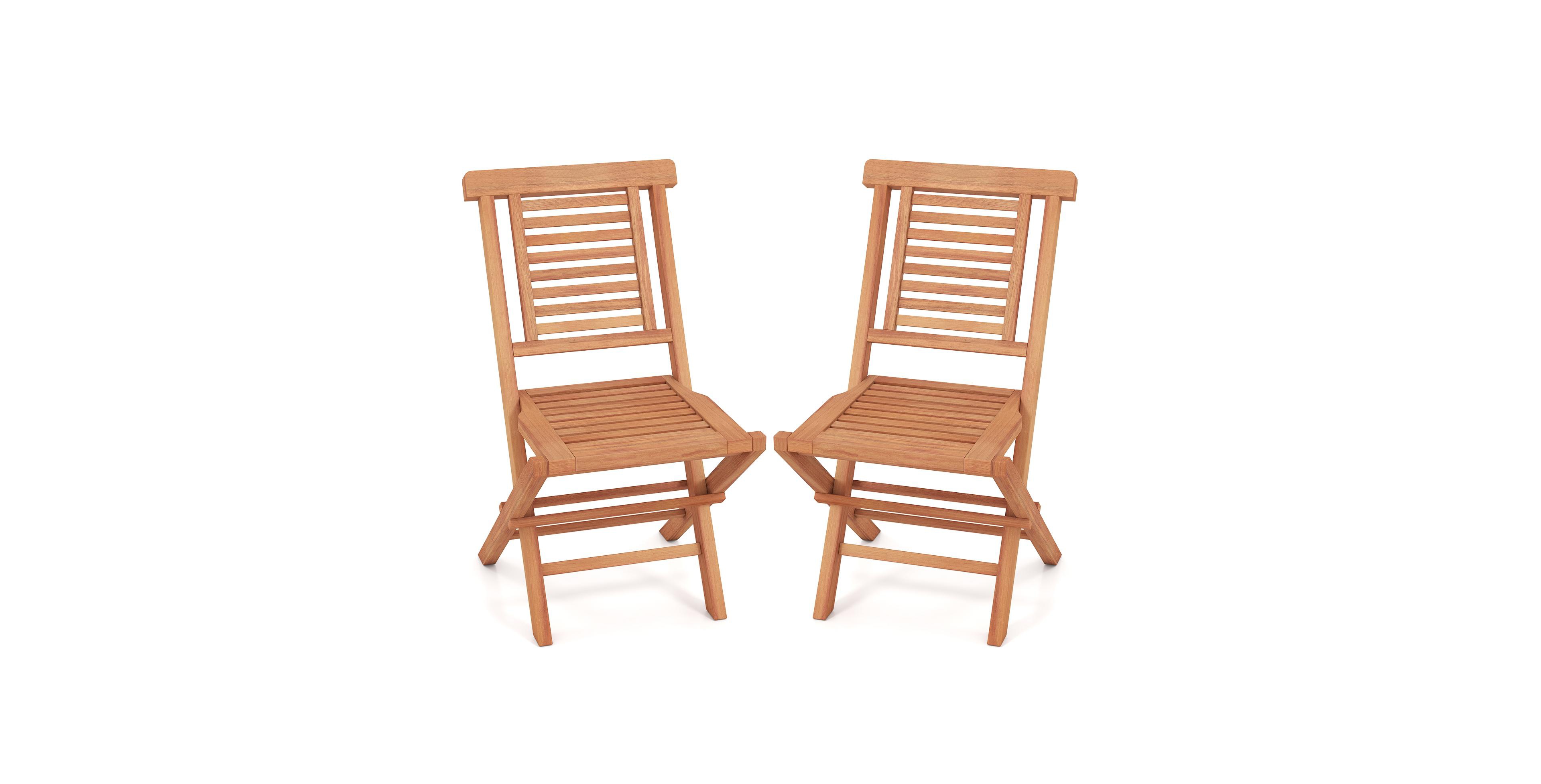 Gymax 2PCS Outdoor Dining Chairs Teak Wood Folding Patio Chairs w/X-Shaped Support