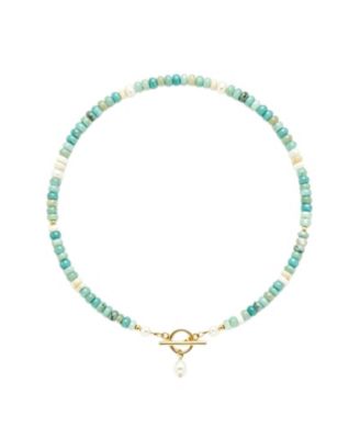 Handmade Beaded Turquoise Pearl Necklace Gold Plated Bohemian Elegant