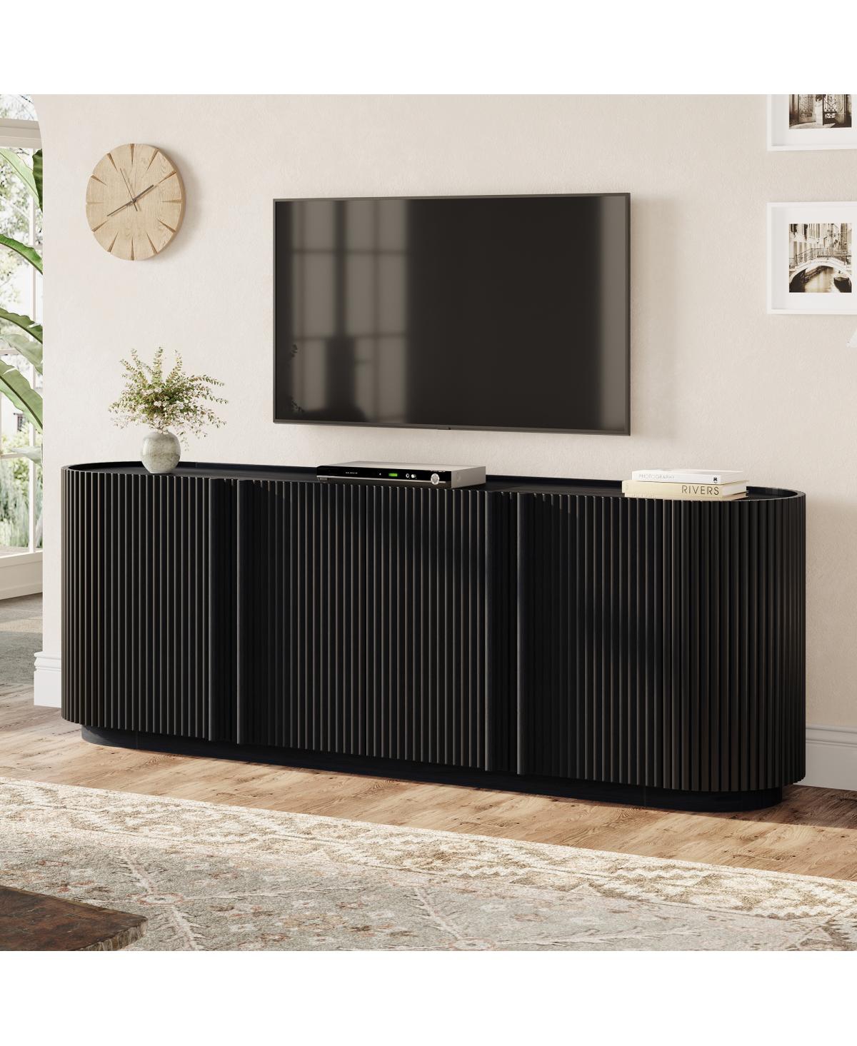 Streamdale Furniture Mid Century Wood Grain Tv Stand for 70" TVs with Fluted Door - Black