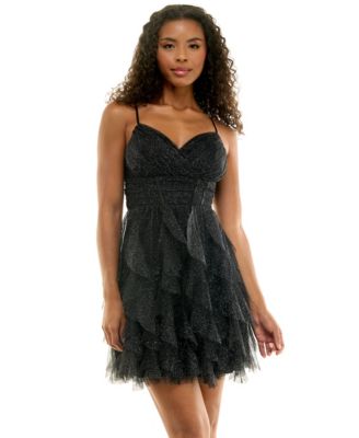 Juniors' Glitter Tulle Sleeveless Fit & Flare Dress