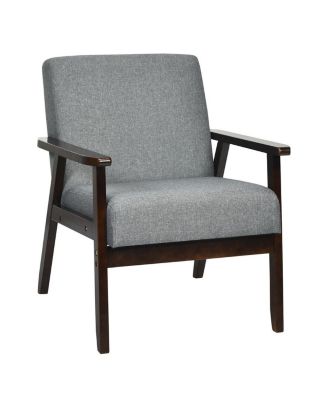 Solid Rubber Wood Fabric Accent Armchair