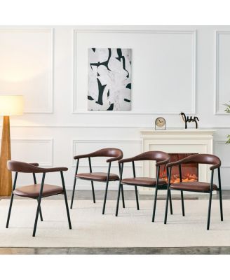 4-Piece PU Leather Modern Dining Chairs with Metal Legs