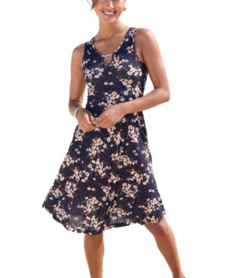 Women's Floral-Print A-Line Scoop Neck Dress