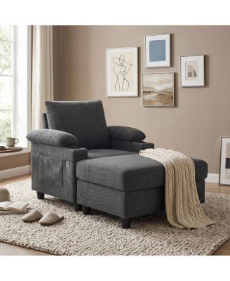Accent Chair and Storage Ottoman Sleeper Bed with USB-C and Cupholders
