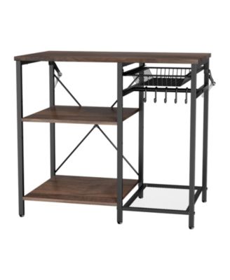 35.4 in Kitchen Bakers Rack with X-Shaped Support Bar and 5 Hooks