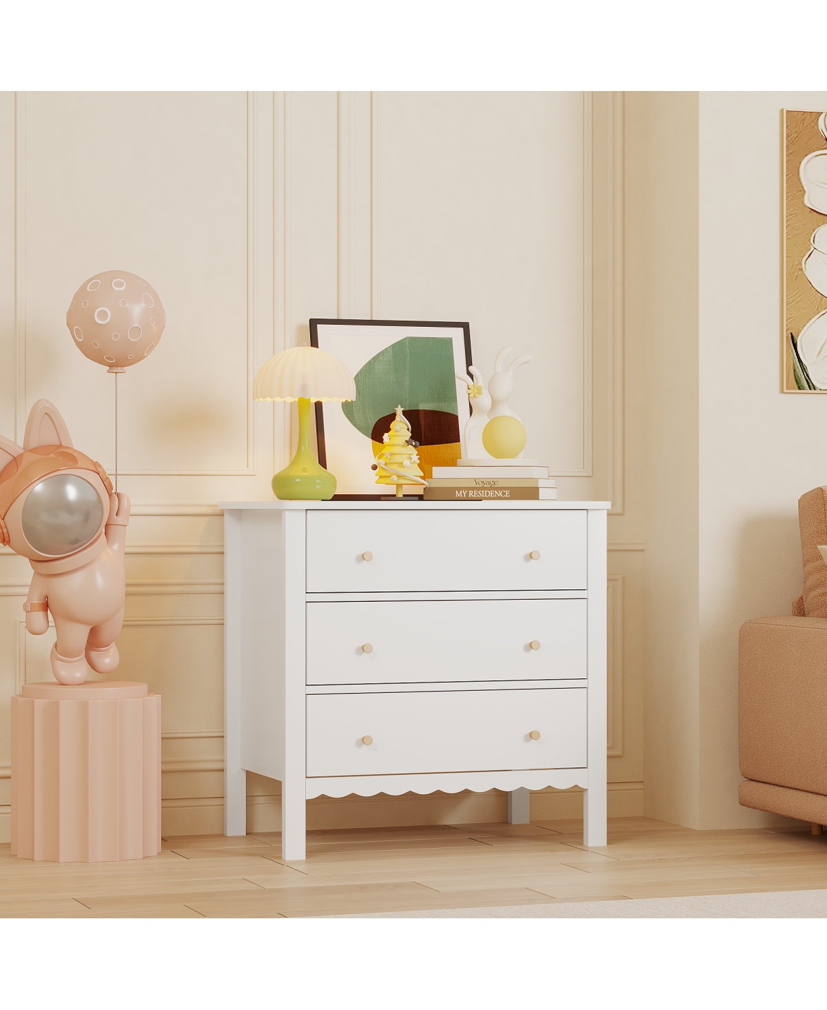 Streamdale Furniture 3-Drawer Modern Dresser with Knobs - White