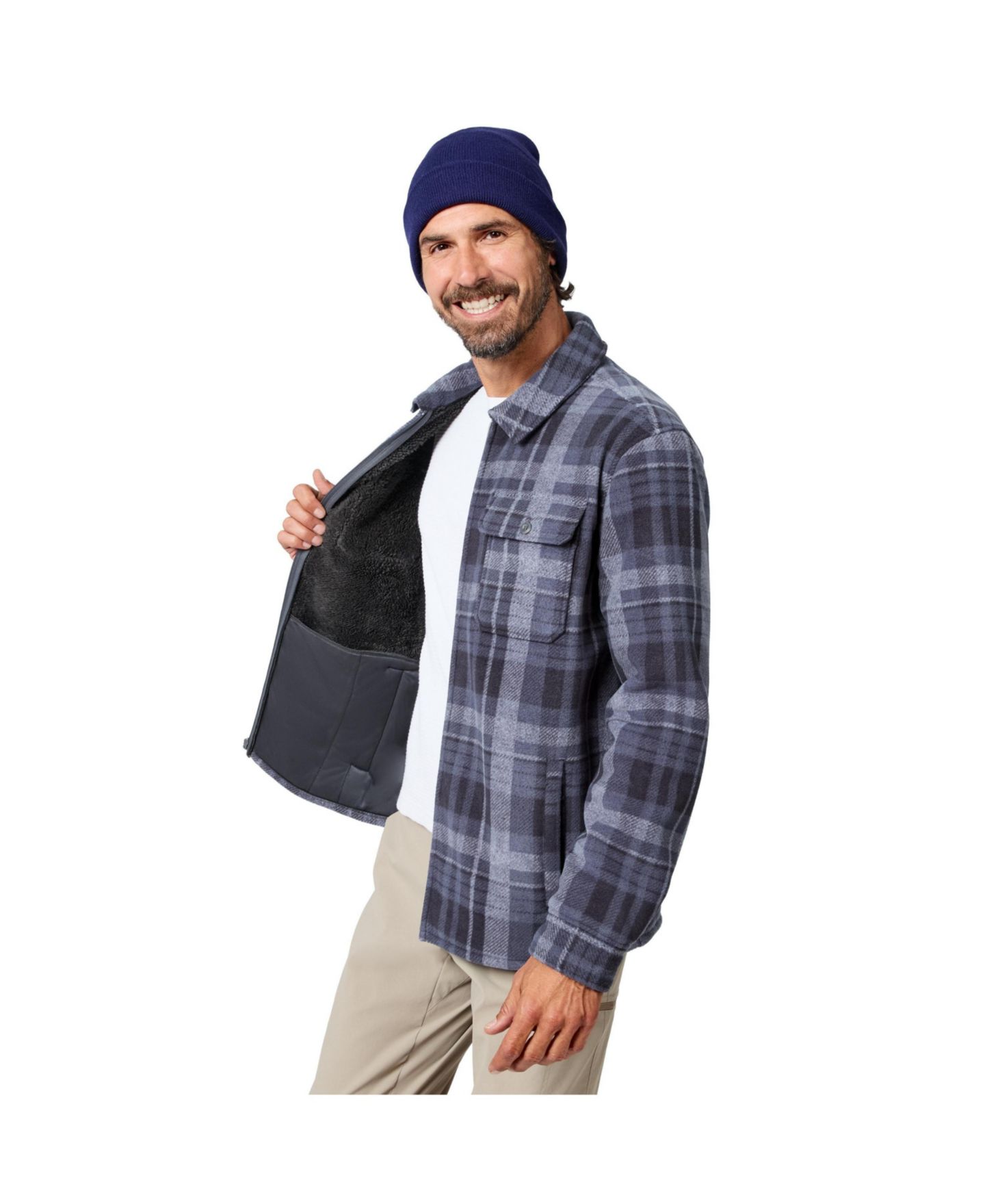 Мужская куртка Free Country Mountain Peak Chill Out Fleece Sherpa-Lined Shirt Jacket, цвет: Угольный клетчатый — фото 2