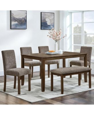 6-Piece Farmhouse Dining Table Set with Bench and Chairs
