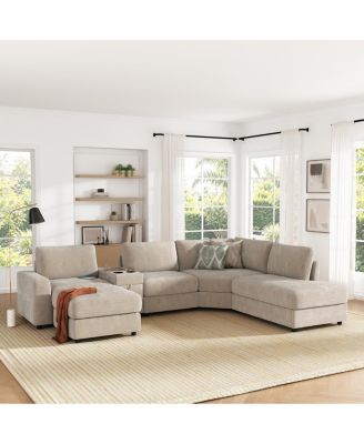 118" Oversized U-Shaped 6-Seat Modular Sectional Sofa with Storage and USB