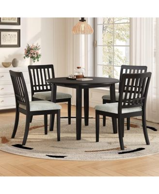 Round Dining Table Set for 4, Folding Extendable Table, Upholstered Dining Side Chair, Space-Saving Apartment Set