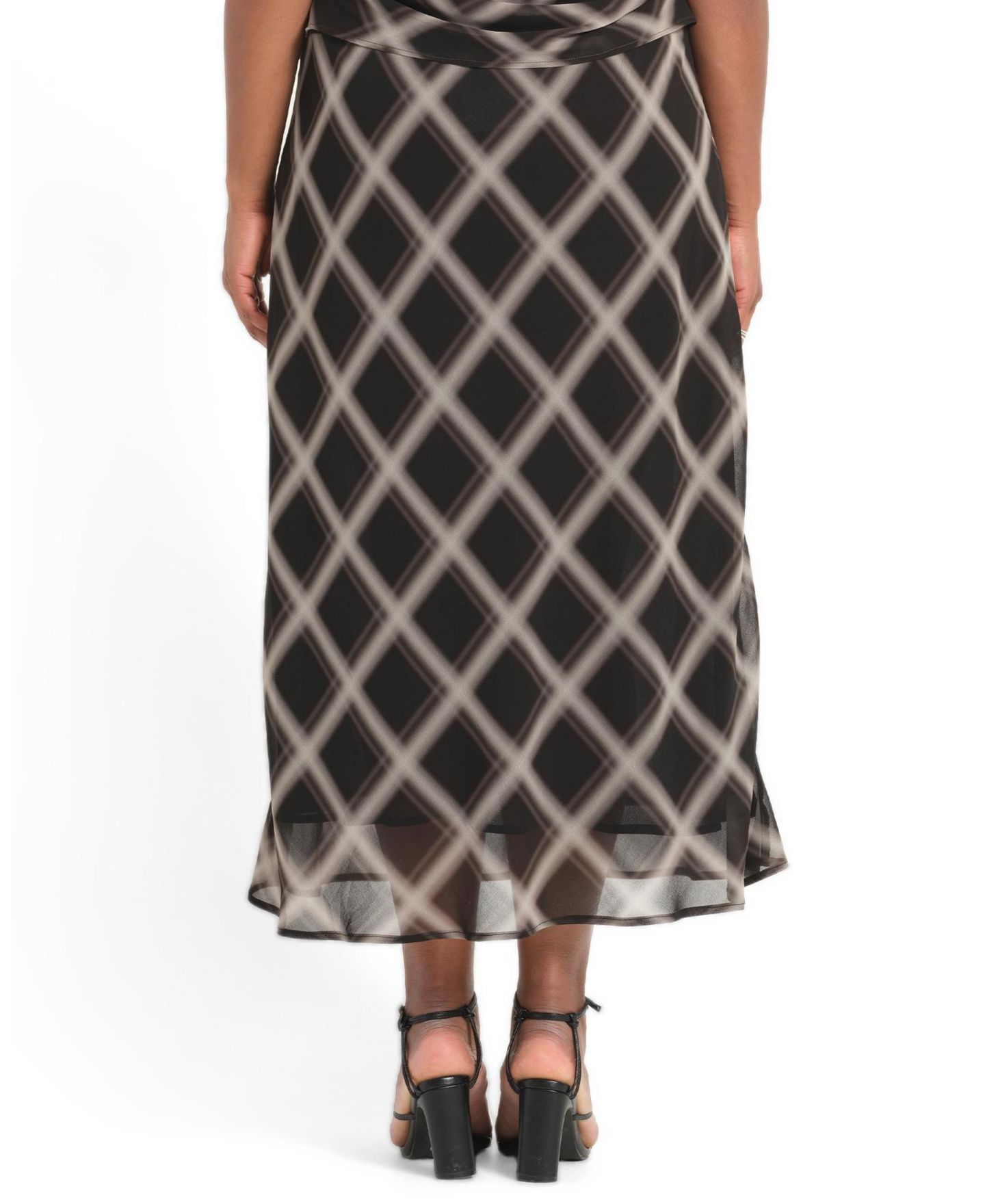 Женская юбка ESTELLE Cameron Check A-Line Elasticated Midi, цвет: Чёрный / Бежевый — фото 3