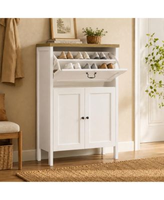 Narrow Flip Drawer Shoe Cabinet with Boot Rack and Clips