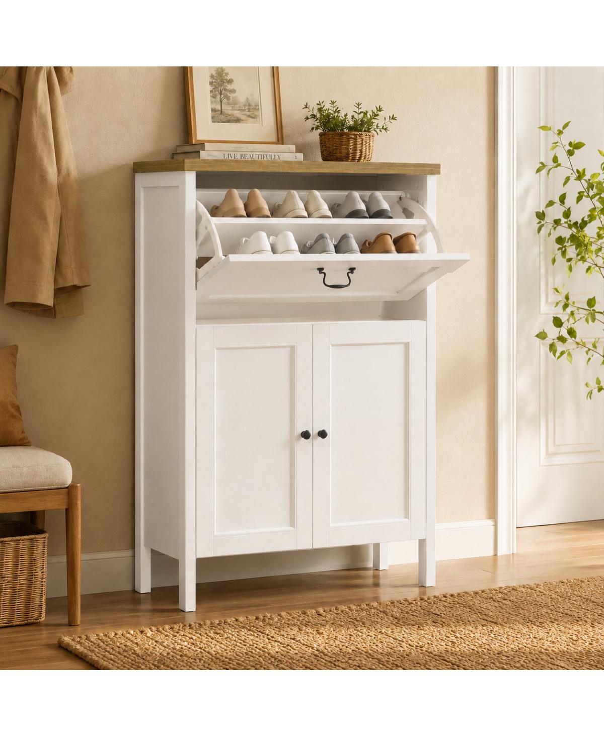 Streamdale Furniture Narrow Flip Drawer Shoe Cabinet with Boot Rack and Clips