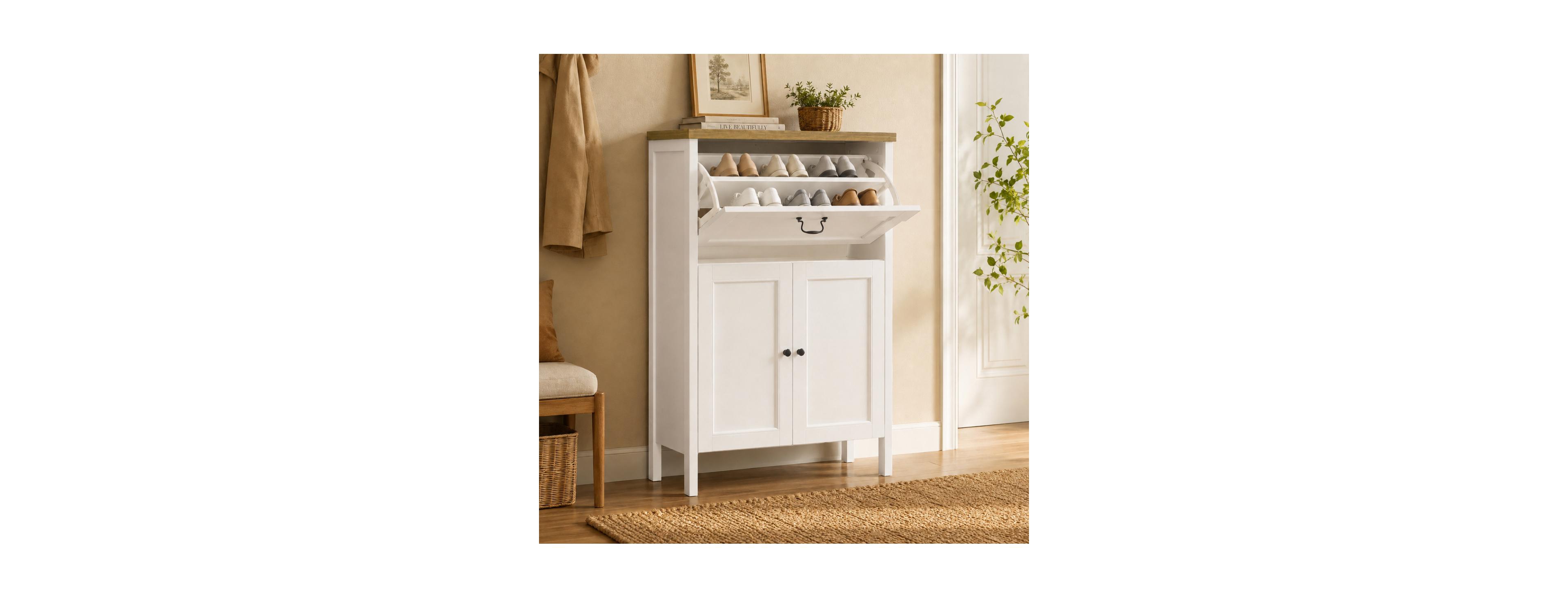 Streamdale Furniture Narrow Flip Drawer Shoe Cabinet with Boot Rack and Clips