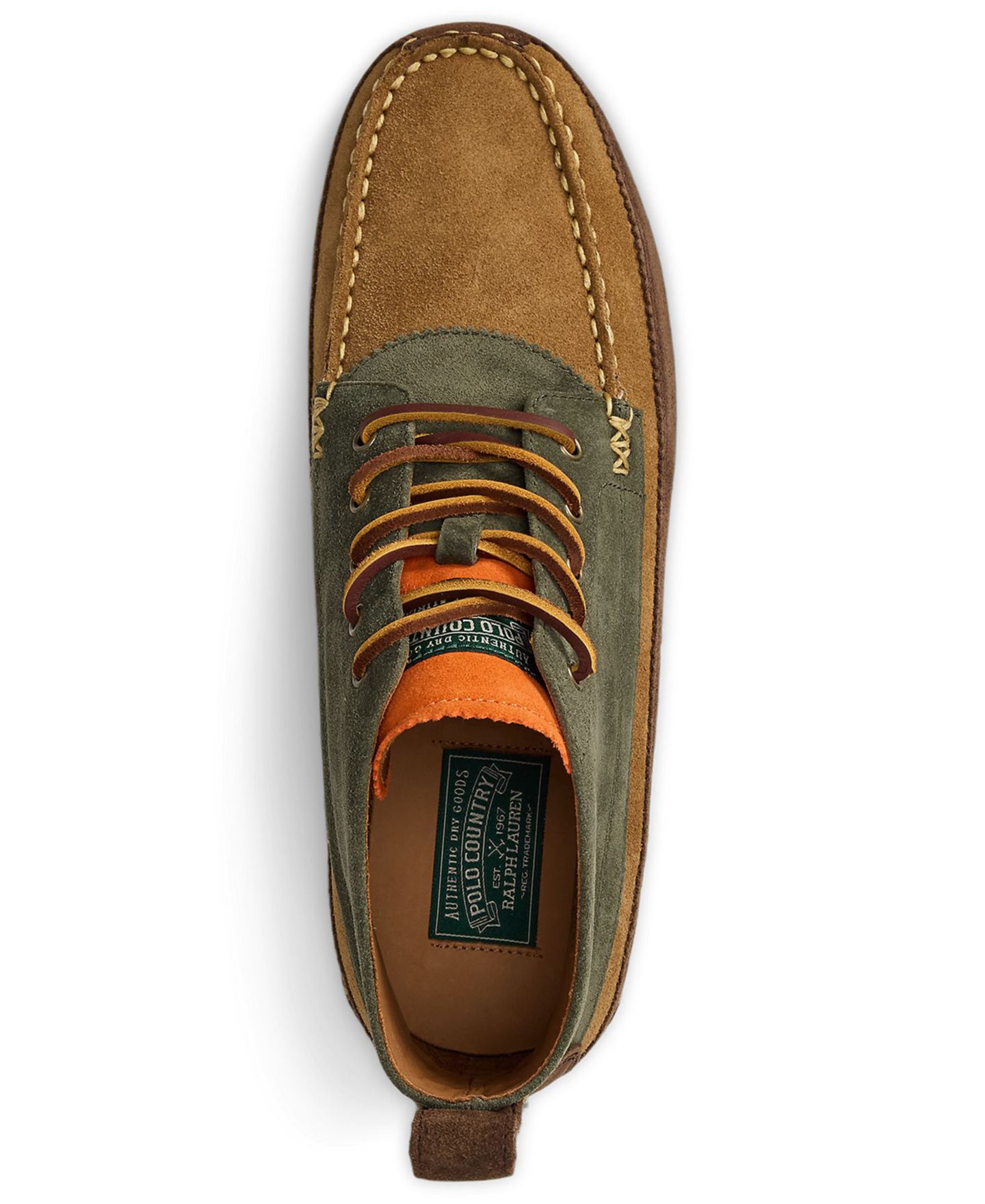 Мужские замшевые ботинки Polo Ralph Lauren Ranger с мокасиновым носком, цвет: Оливковый / Коричневый — фото 3