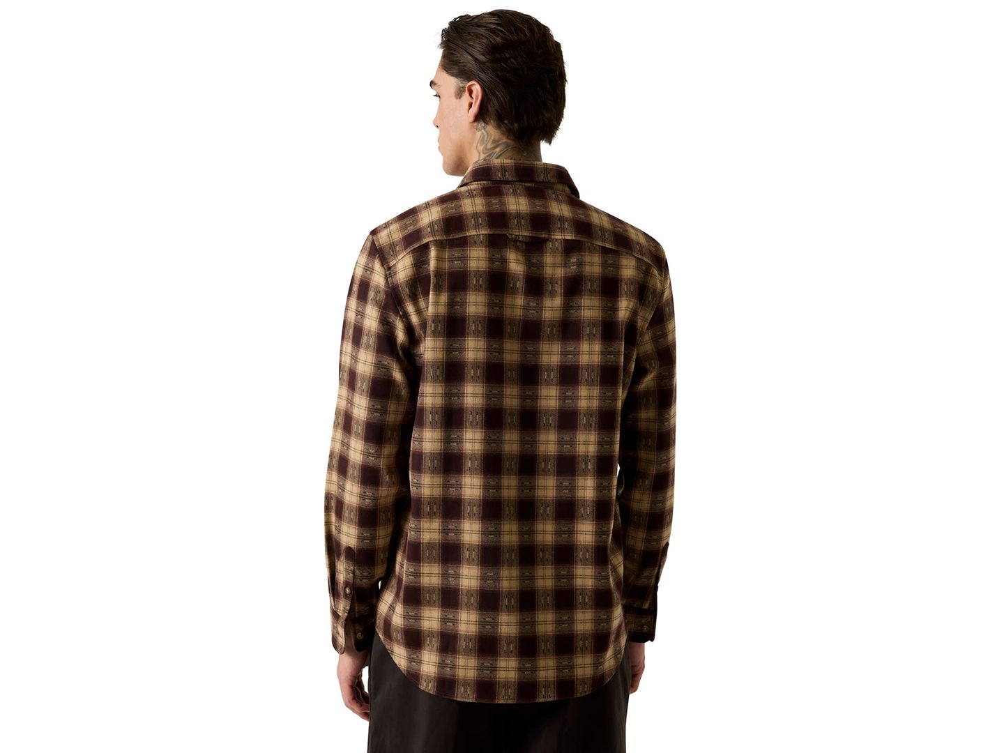 Мужская рубашка GUESS Check Flannel Slim-Fit, цвет: Клетчатый кофейный / Бежевый — фото 4