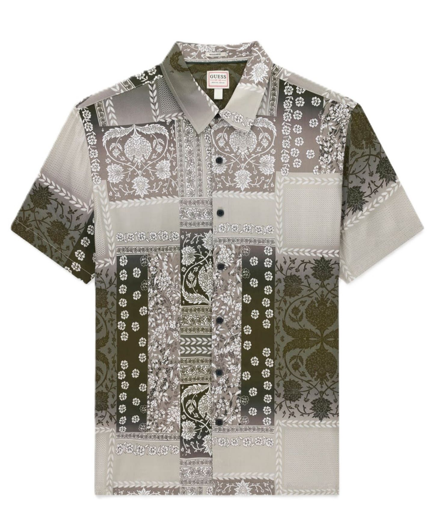 Мужская рубашка GUESS Eco Rayon Patchwork Short-Sleeve Spread Collar Button-Up, цвет: С принтом зелёный — фото 6