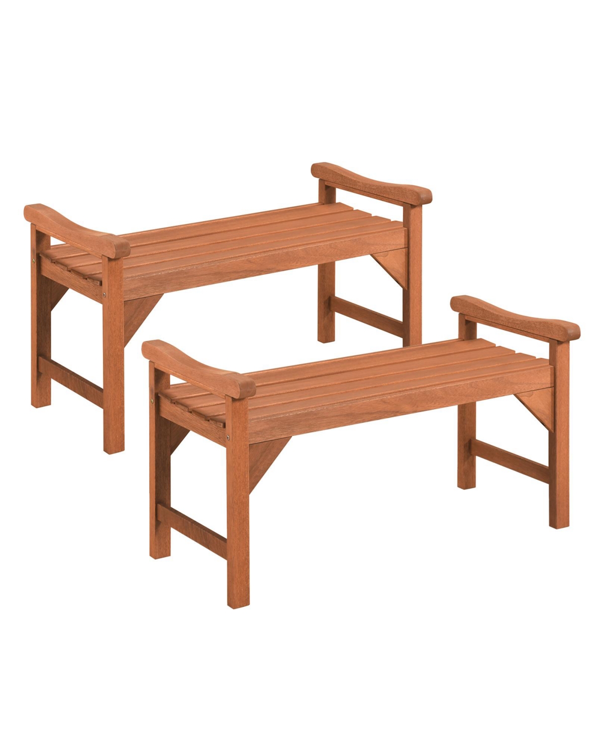 Gymax 2 Piece Solid Wood Backless Garden Bench with Support Handles and Curved Slatted Seat - Natural