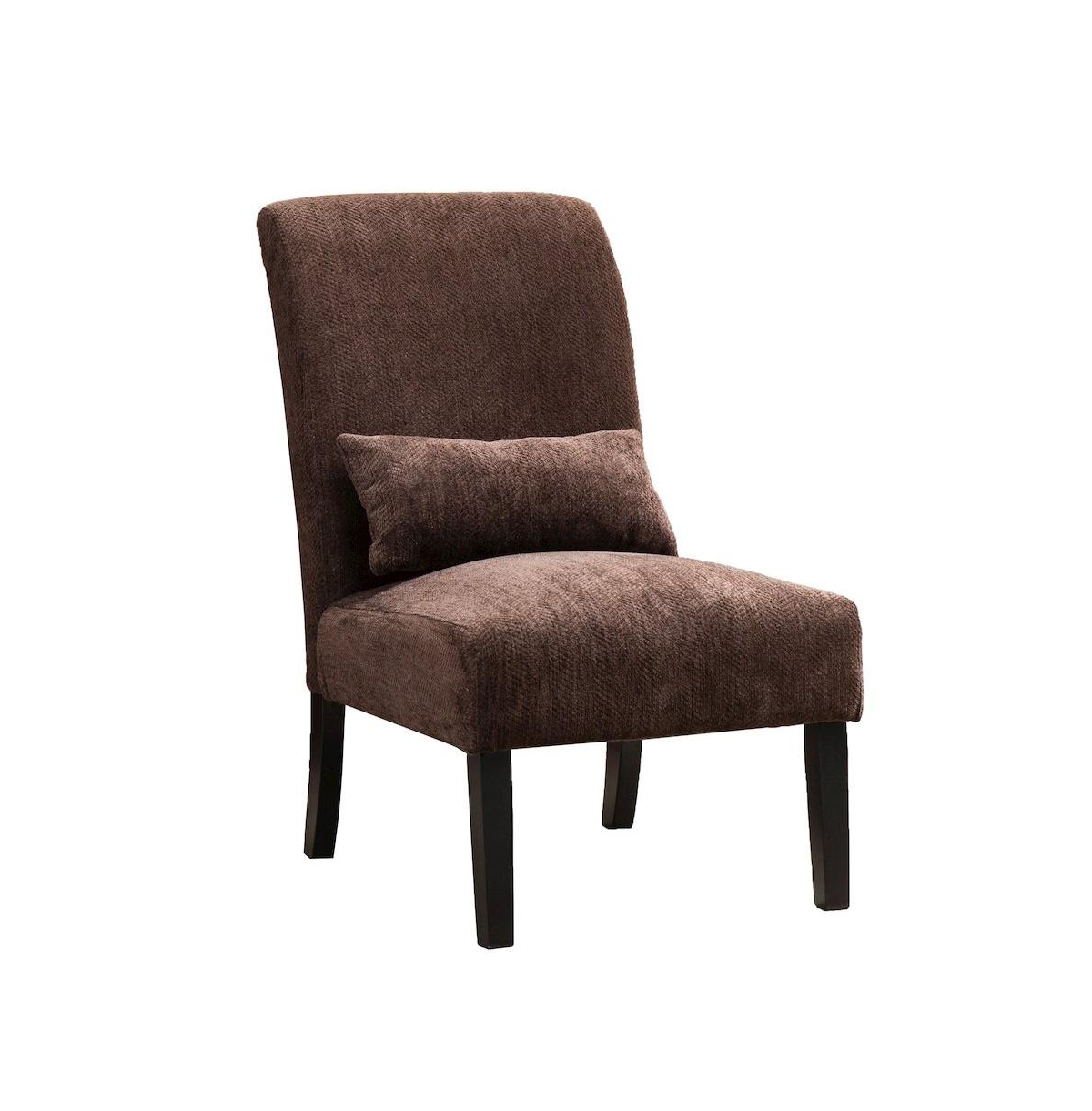 Roundhill Furniture Pisano Chocolate Fabric Armless Accent Chair with Matching Kidney Pillow - Chocolate