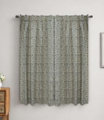 Handcrafted Floral Block Print Pleated  Linen Blend Ring Curtain
