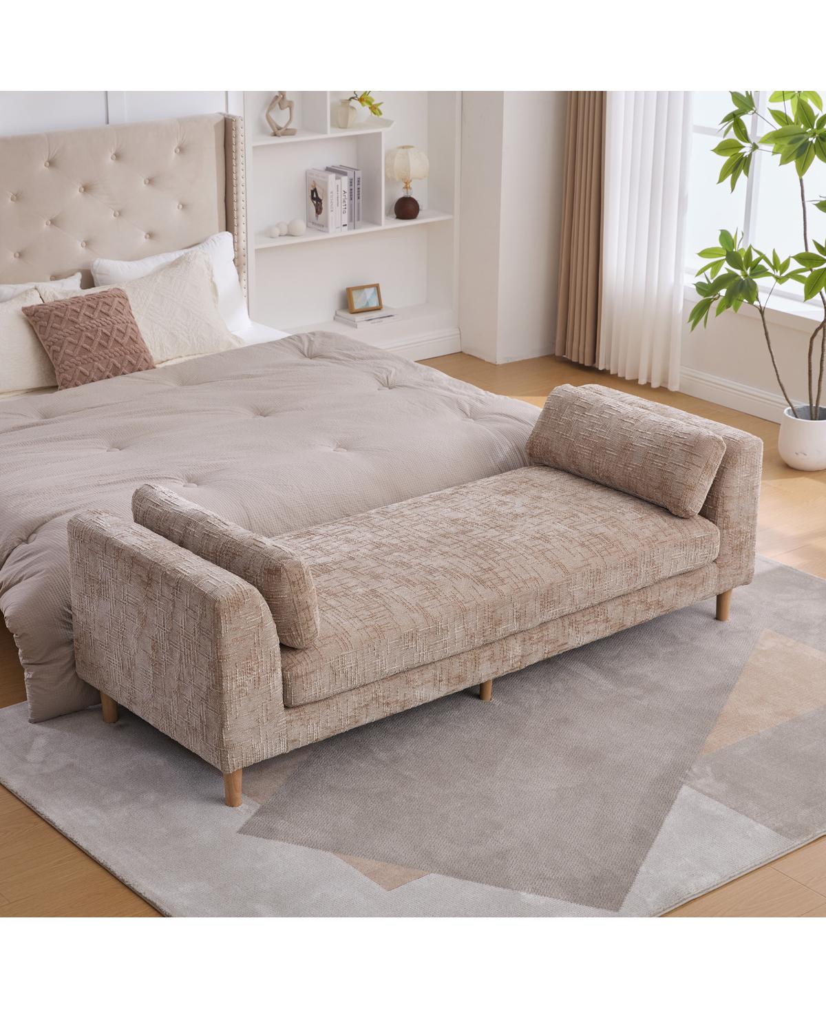 Streamdale Furniture Modern Chenille Upholstered Daybed with Armrests and Bolster Pillows - Wheat
