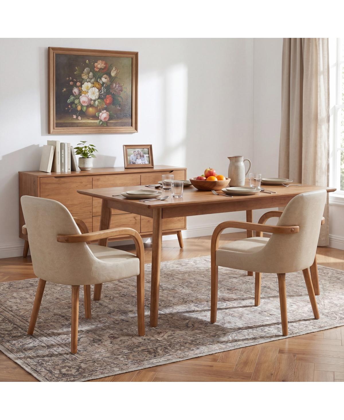 Streamdale Furniture Set of 2 Mid-Century Khaki Pu Dining Chairs