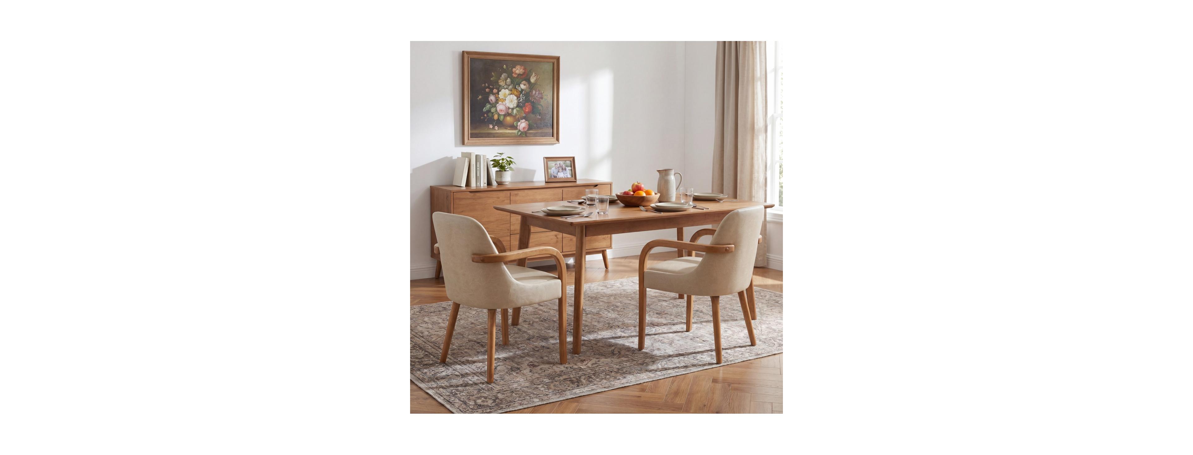 Streamdale Furniture Set of 2 Mid-Century Khaki Pu Dining Chairs