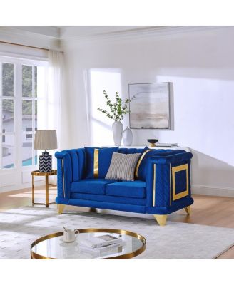 69" Velvet Tufted Luxury Loveseat with Gold Trim and 3 Pillows