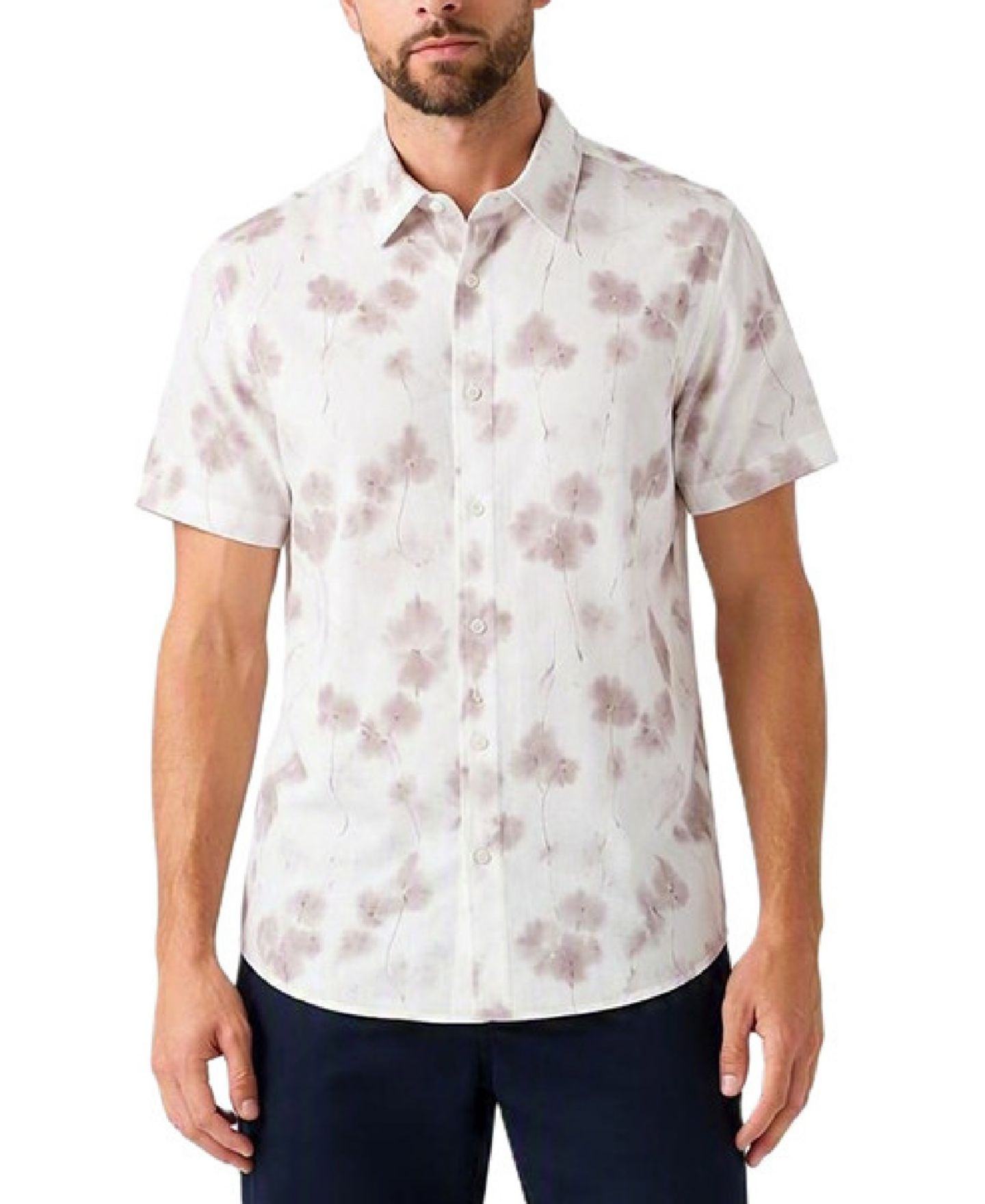 Мужская рубашка GUESS Knox Jacquard Short-Sleeve Floral Print Regular-Fit, цвет: Кирпичный розовый разноцветный — фото 1