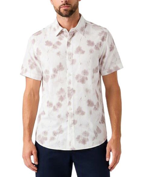 Мужская рубашка GUESS Knox Jacquard Short-Sleeve Floral Print Regular-Fit, цвет: Кирпичный розовый разноцветный
