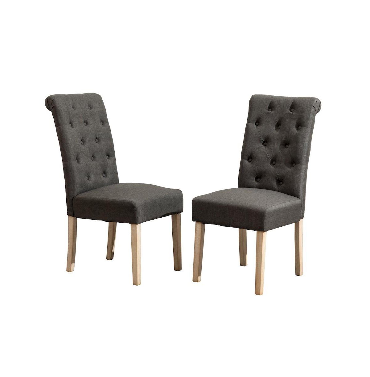 Roundhill Furniture Habit Solid Wood Tufted Parsons Charcoal Dining Chair, Set of 2