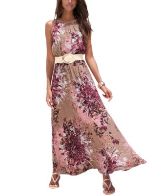 Women's Viscose Printed High Neck Sleeveless A-Line Maxi Dress