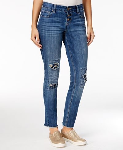 Ariya Juniors' Ripped Patch Medium Wash Boyfriend Jeans