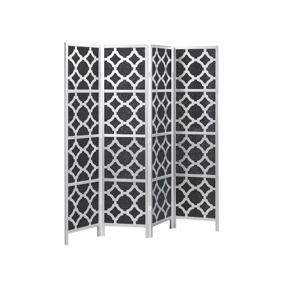 Roundhill Furniture 4-Panel Room Divider, Decorative Folding Freestanding Privacy Screen - Silver
