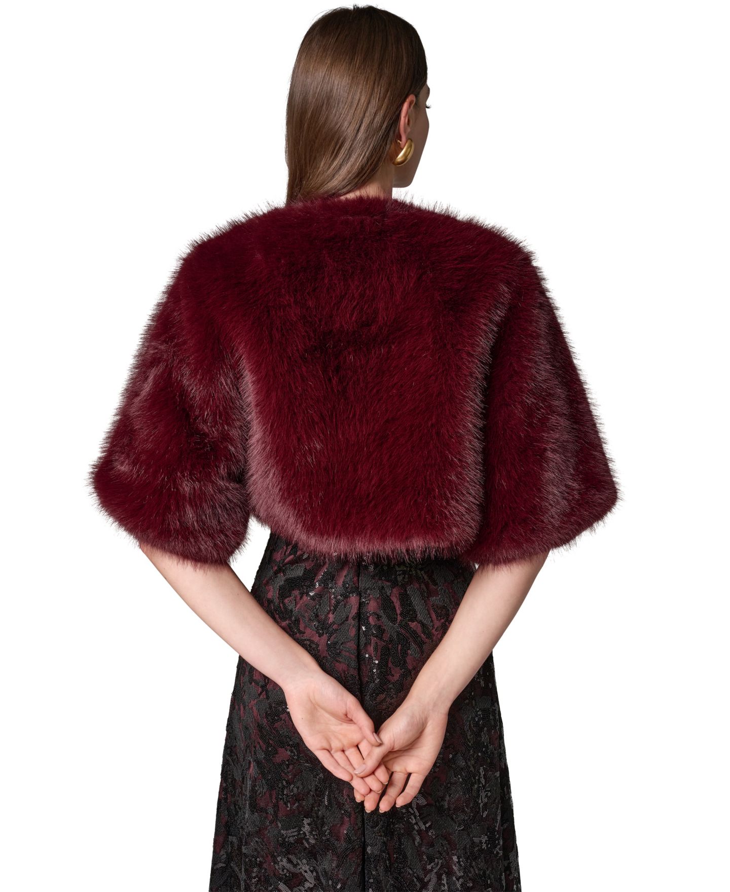 Женские болеро Donna Karan New York Faux Fur Cropped Open-Front Shrug, цвет: Чёрный вишнёвый — фото 6