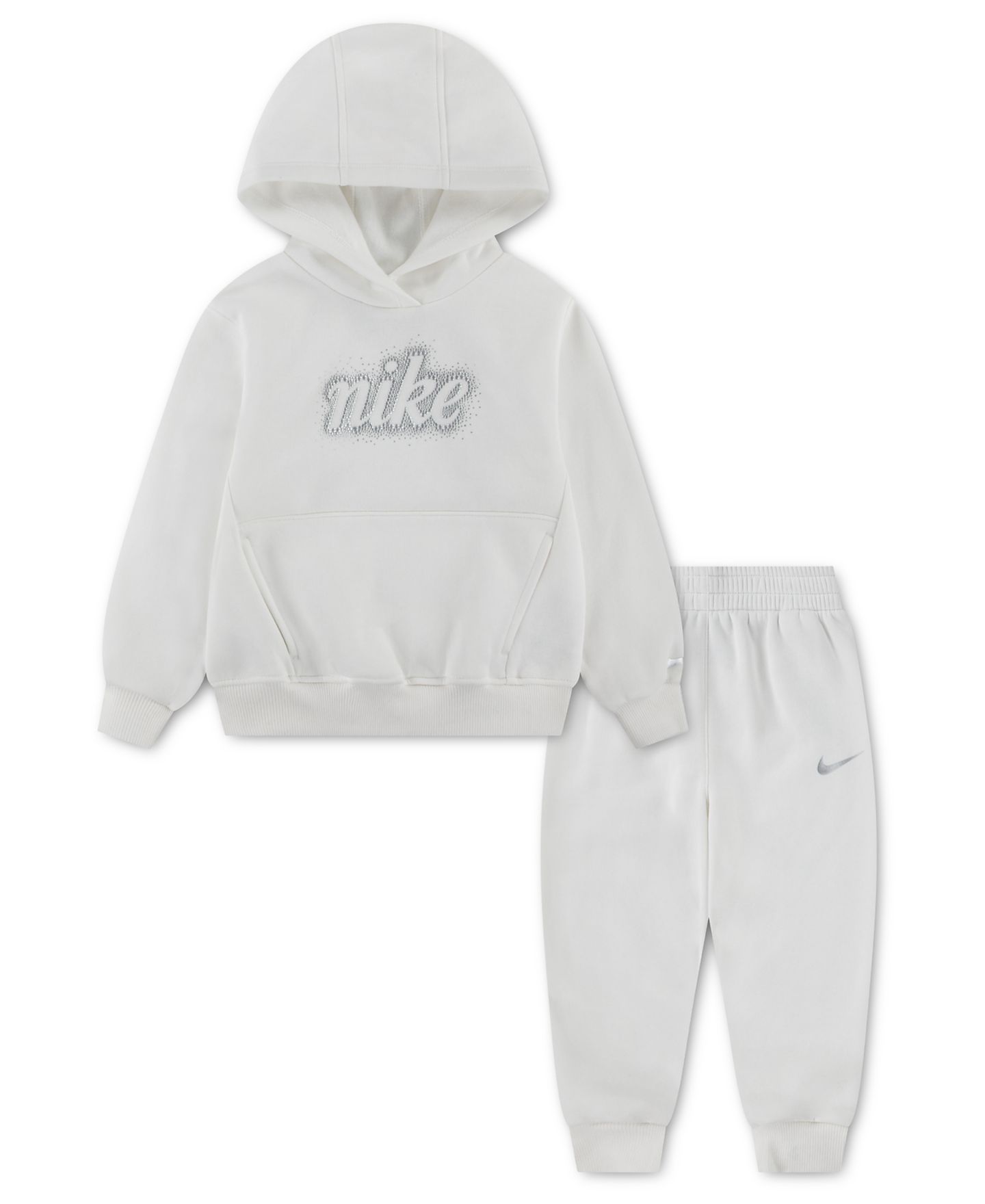 Комплект Nike Swoosh Sparkle Graphic Hoodie and Pants, 2-Piece Set для девочек-малышей, цвет: Молочный — фото 1