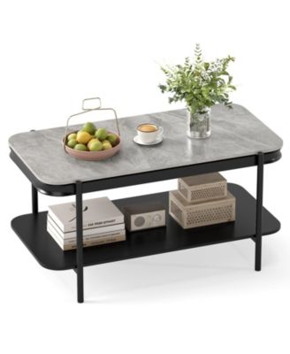 2 Tier Modern Rectangular Coffee Table with Sintered Stone Top