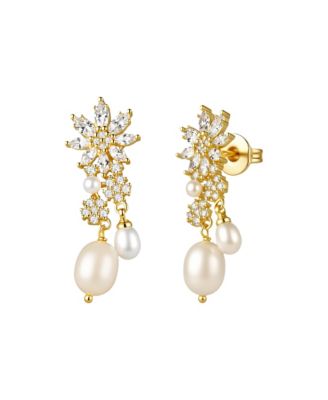 Women's Crystal and Faux Pearl Gold-Tone Floral Drop Earrings