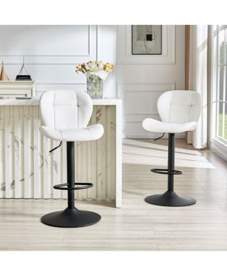 Set of 2 Adjustable Bar Stools, 360degree(s) Swivel Bar Chairs with Wide Metal Base, Tufted Backrest, Kitchen Island Counter Seating