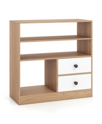 Open Shelf Storage Cabinet with Two Fabric Drawers