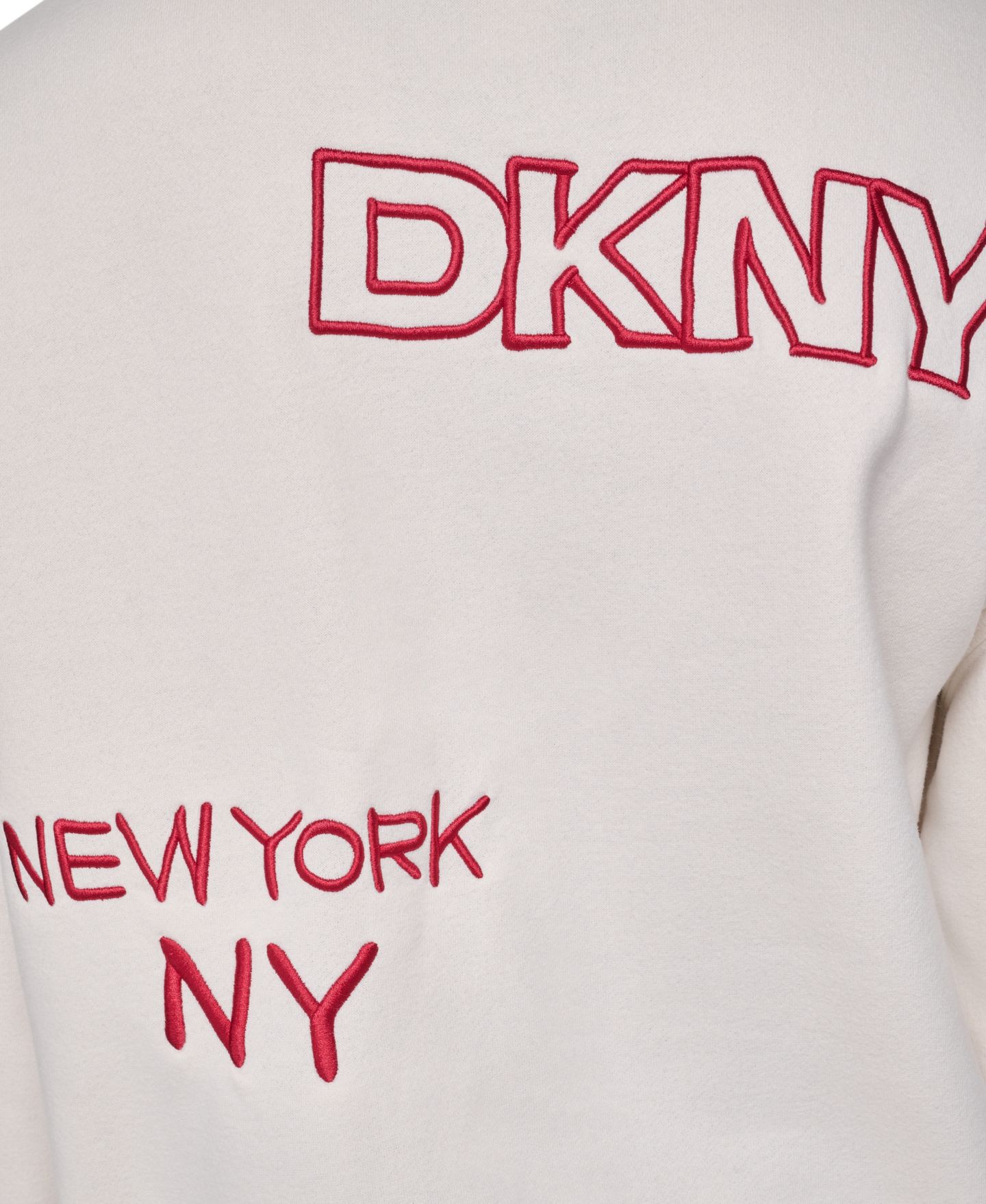 Женский свитер DKNY Sport Oversized Crewneck Embroidered Pullover, цвет: Сливочный / Рубиновый — фото 4