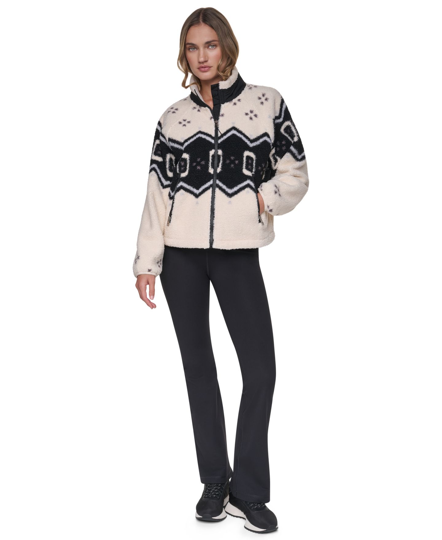 Женская куртка DKNY Sport Beacon Sherpa Placement-Print Mock Neck, цвет: Сливочный — фото 2