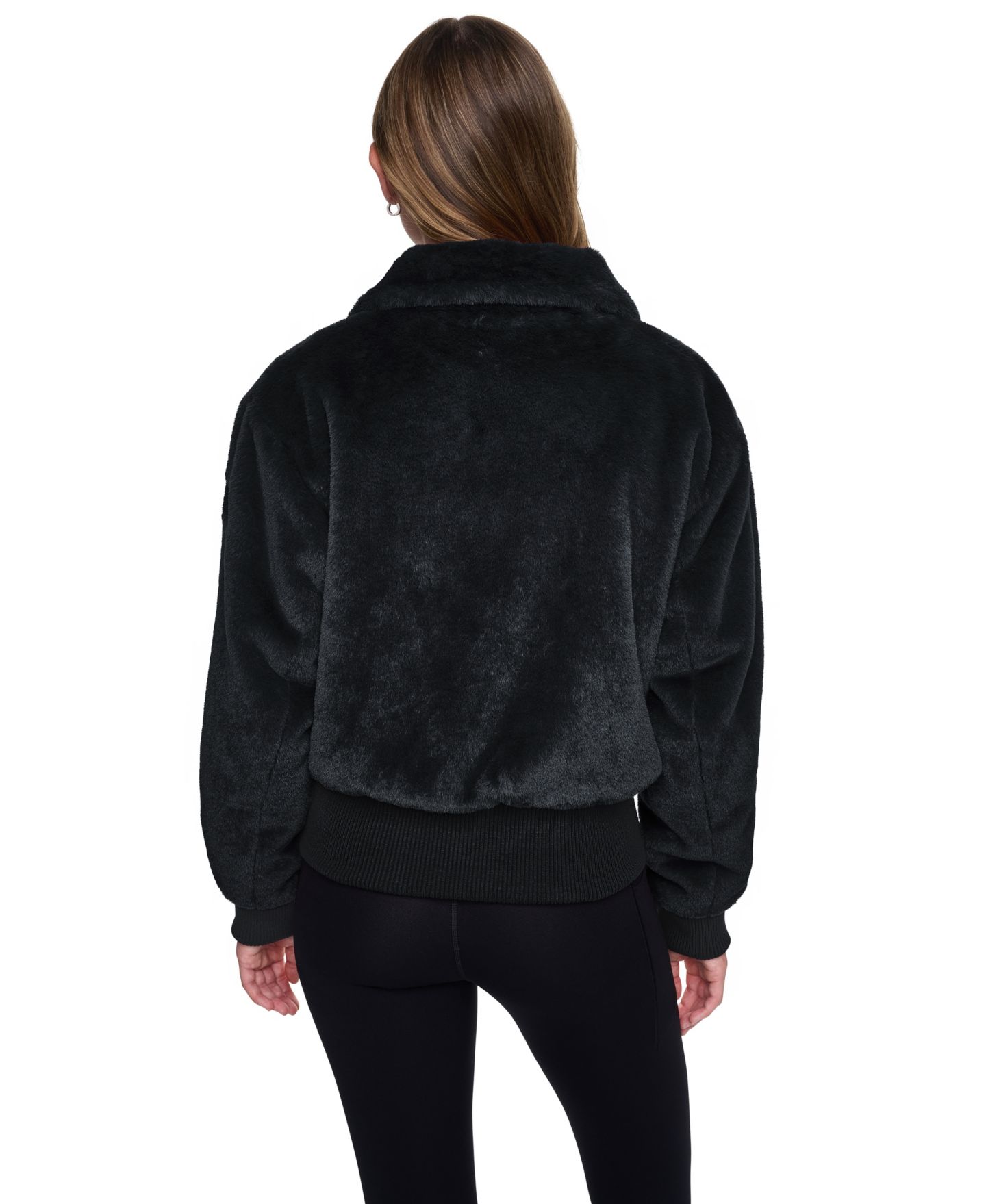 Женская короткая куртка DKNY Sport из искусственного меха с воротником-стойкой, цвет: Чёрный — фото 4