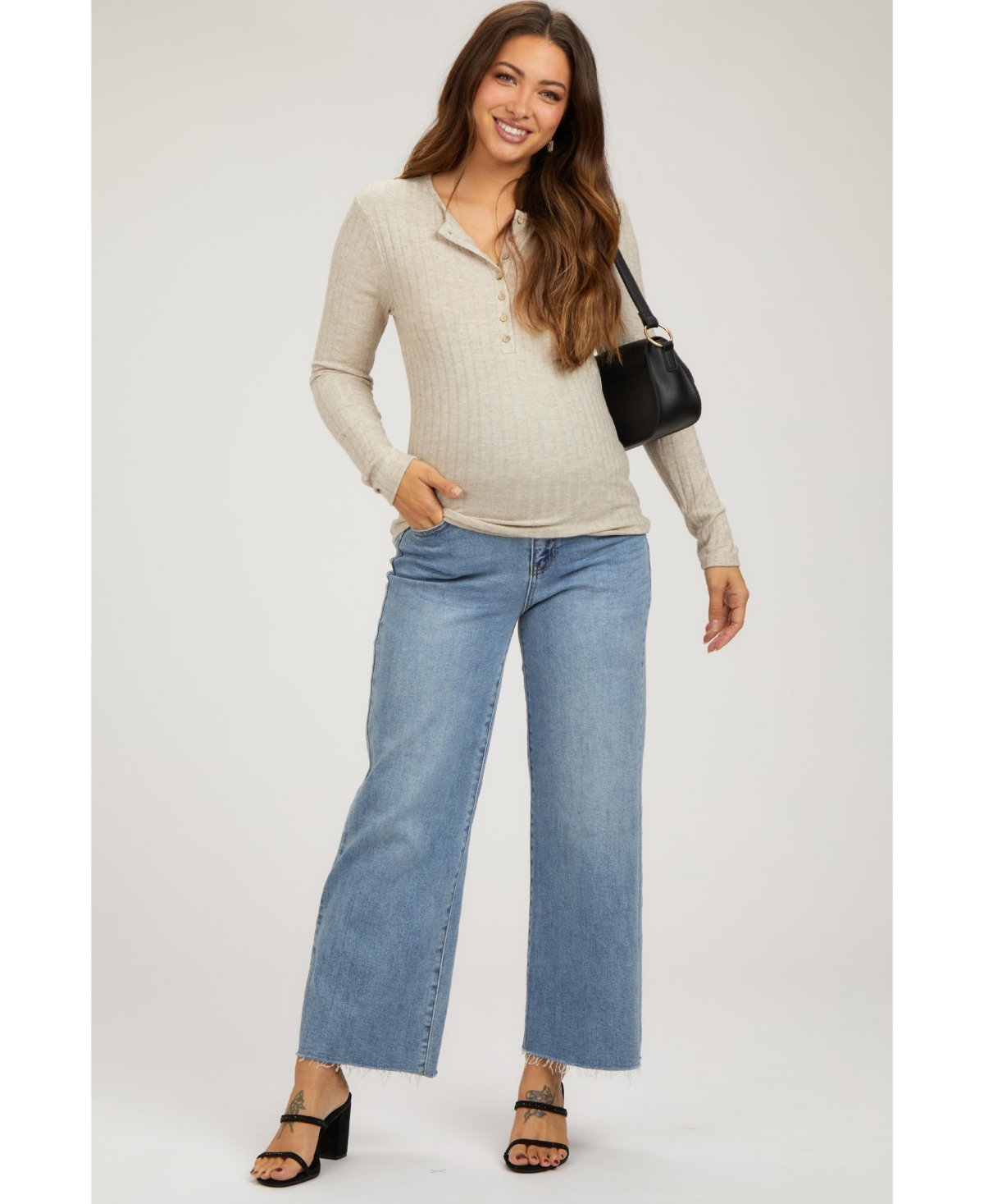 Pinkblush Maternity Black Wide Leg Raw Hem Jeans - Blue