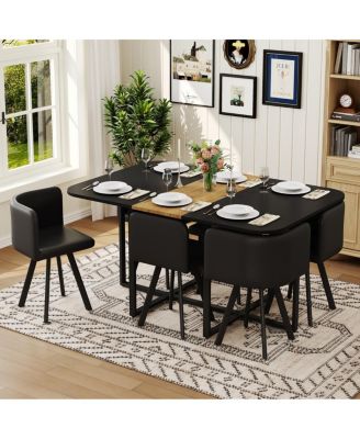 Streamdale 7-Piece Two-Tone Dining Table Set with 6 Black PU Chairs