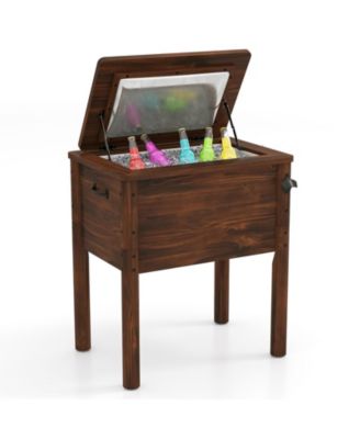 54-Quart Wooden Patio Cooler with 3 Handles and Bottle Opener