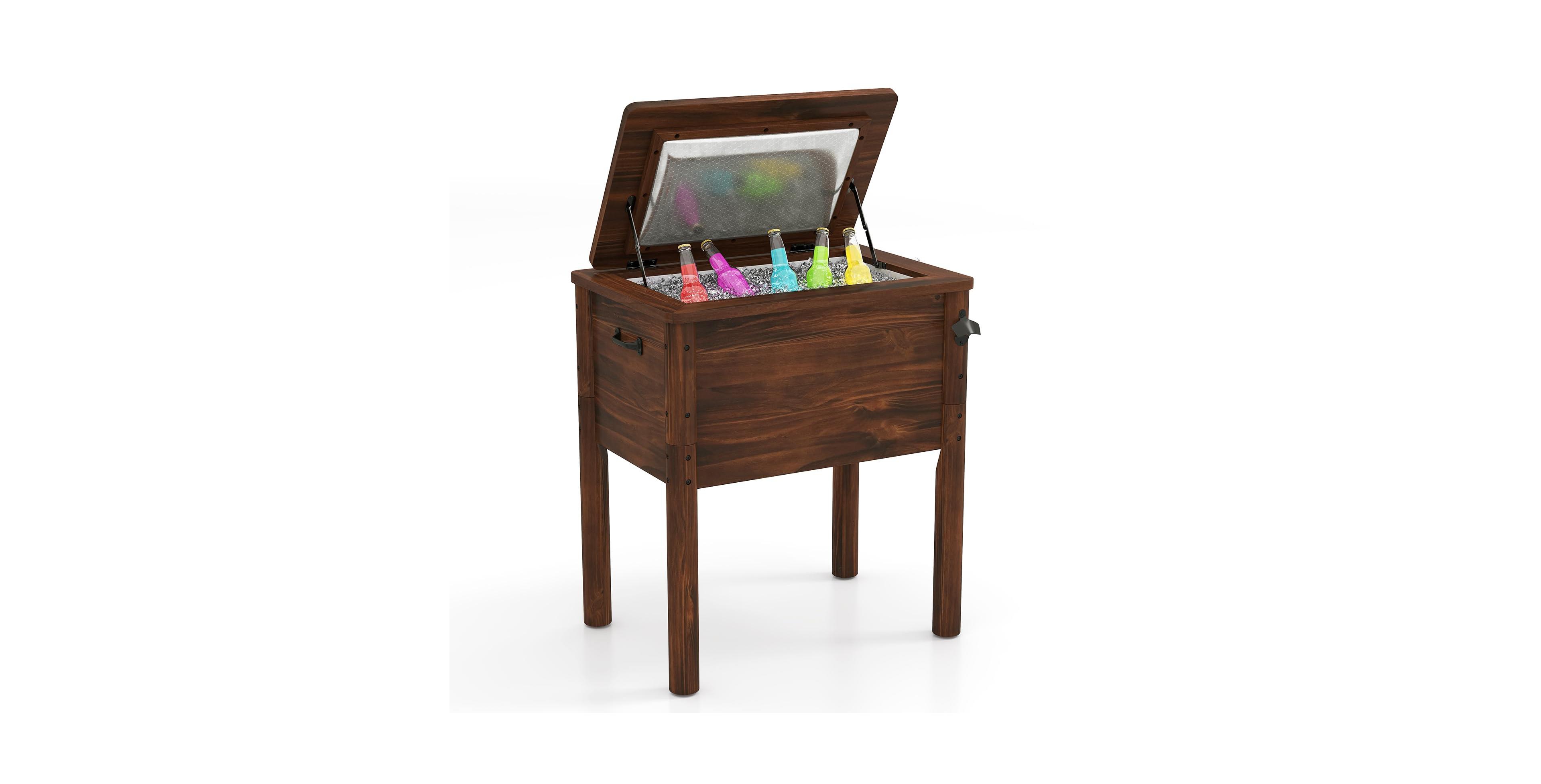 Mecale 54-Quart Wooden Patio Cooler with 3 Handles and Bottle Opener