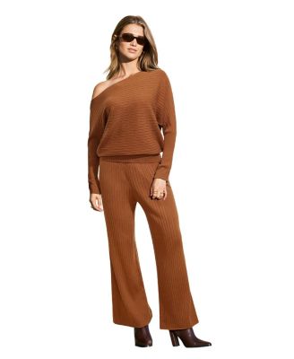 Women's Off-the-Shoulder Ribbed-Knit Wide-Leg Top and Pants, 2-Piece Set