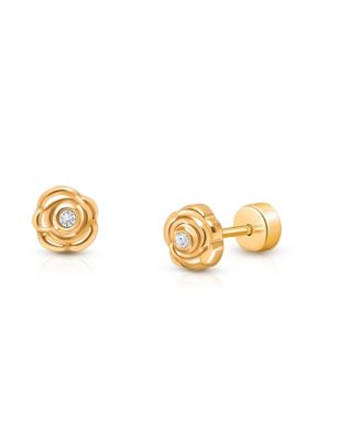 14K Gold on Titanium Everlasting Rose Stud Screw Back Earrings
